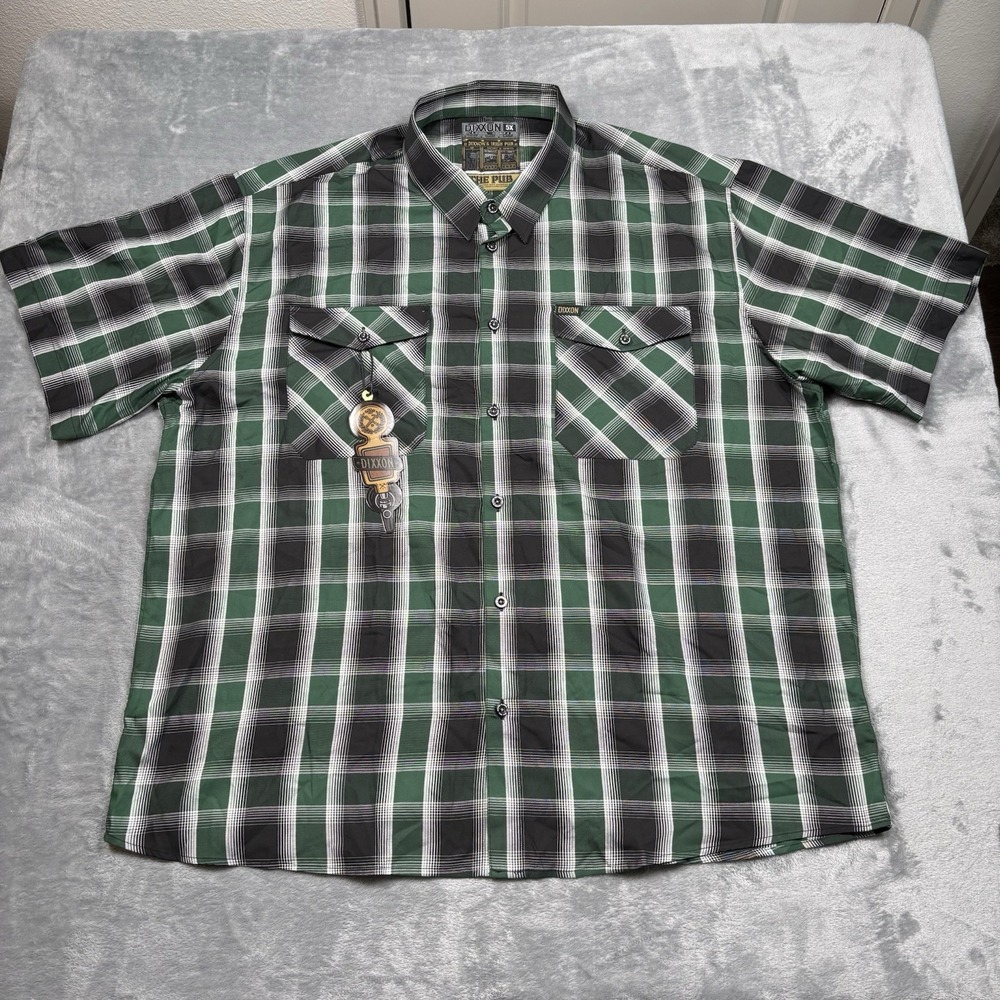Dixxon The Pub Bamboo Shirt Men 5XL Green Black Plaid Short Sleeve Button Up NWT
